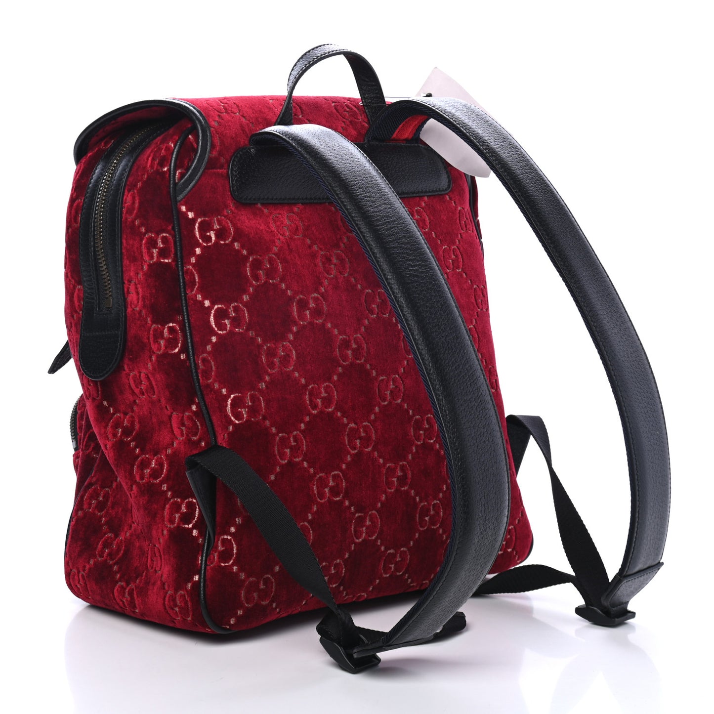 Velvet GG Monogram Textured Calfskin Web Small Double Buckle Backpack Red Cipria Black
