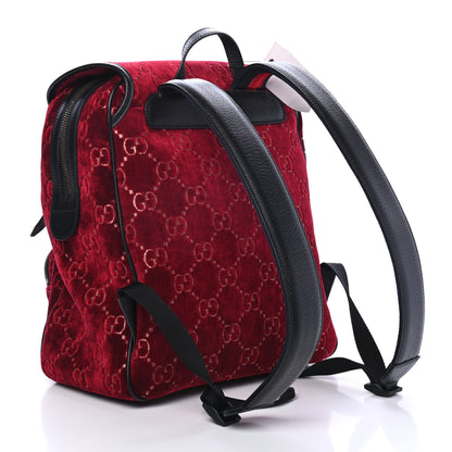 Gucci Velvet GG Monogram Textured Calfskin Web Small Double Buckle Backpack Red Cipria Black 1 of 4