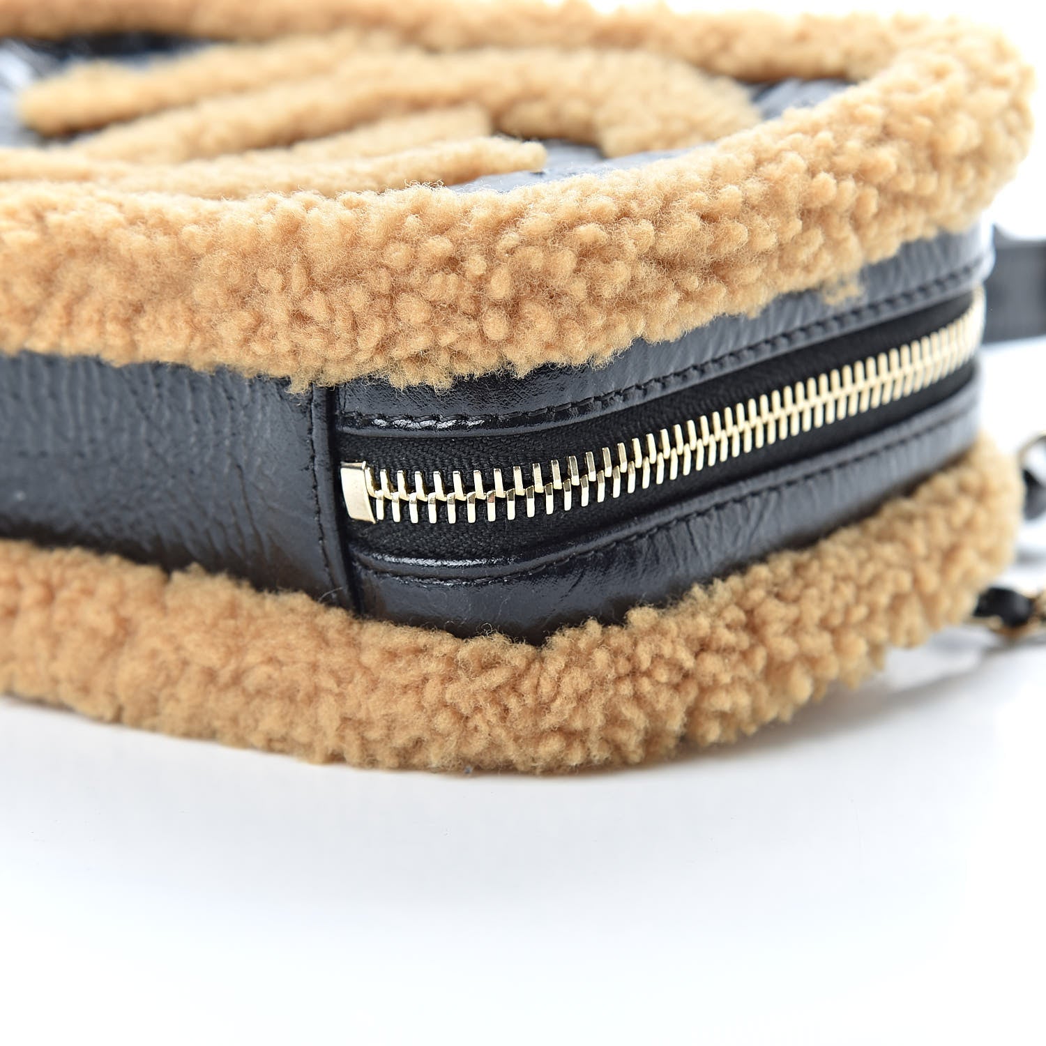 Chanel Shiny Crumpled Sheepskin Shearling CC Mania Waist Bag Black Light Brown 10 of 10