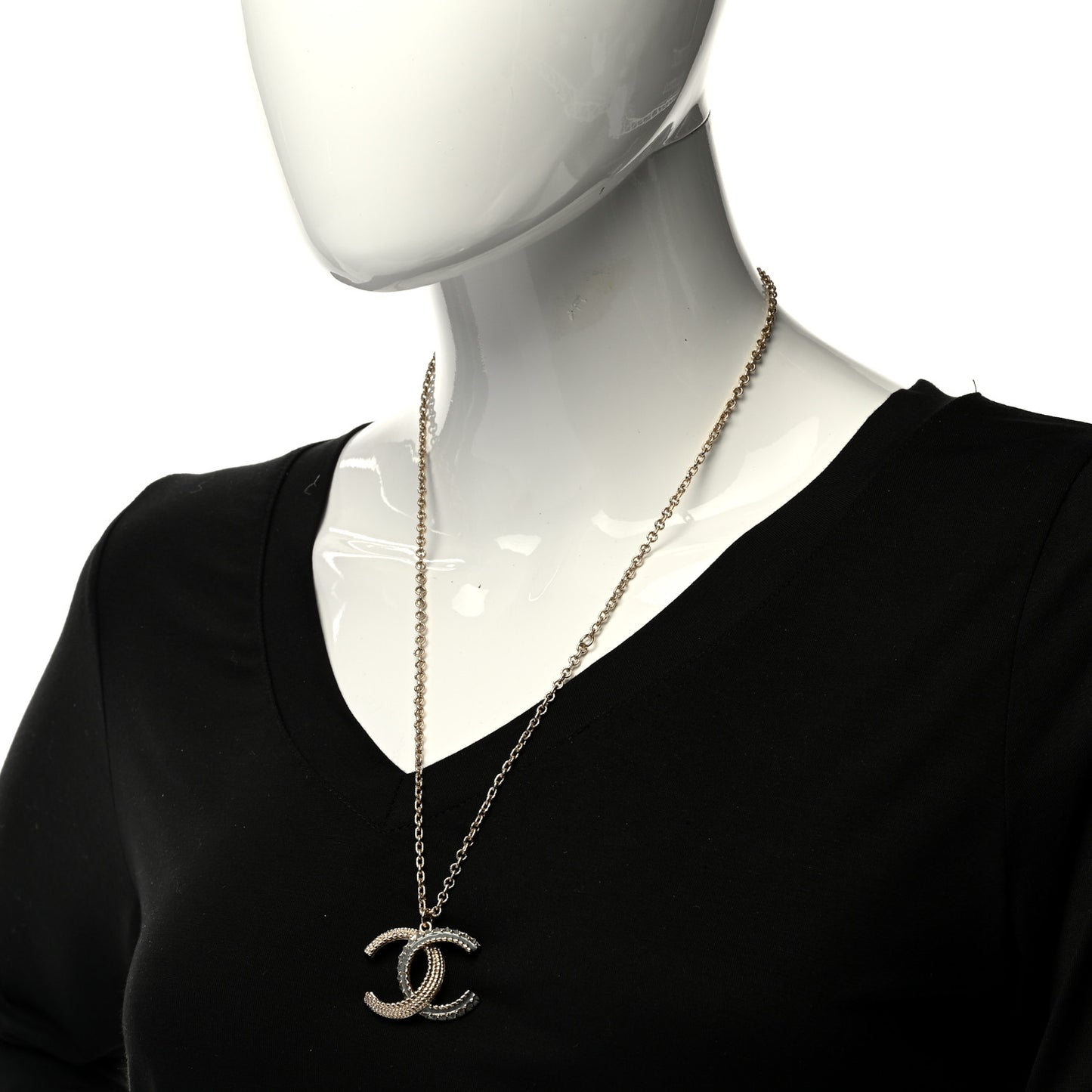 Enamel CC Necklace Gold Grey