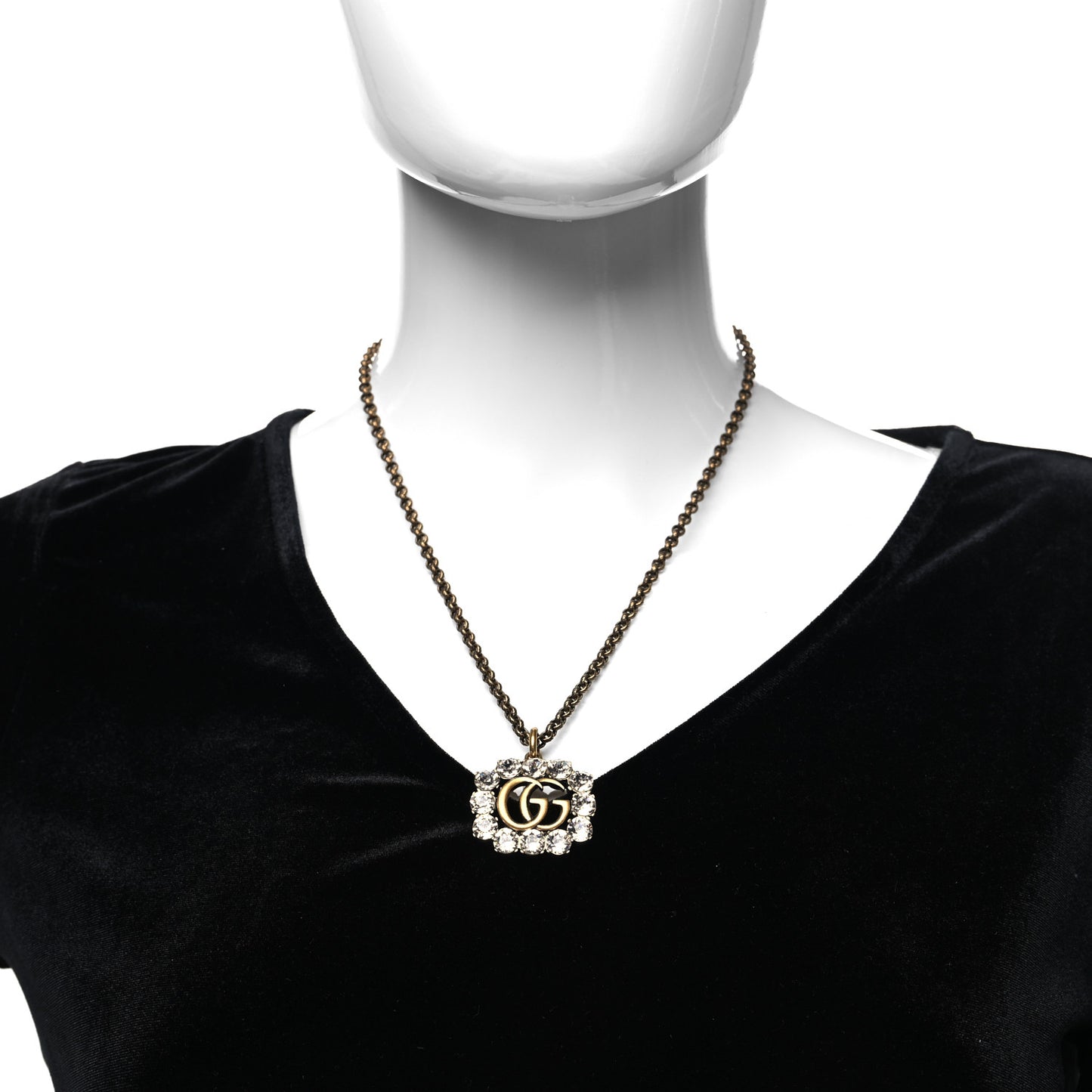 Crystal Embellished Double G Necklace Aged Gold