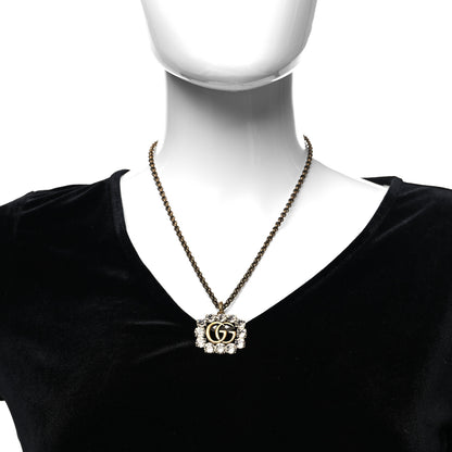 Gucci Crystal Embellished Double G Necklace Aged Gold 2 of 5