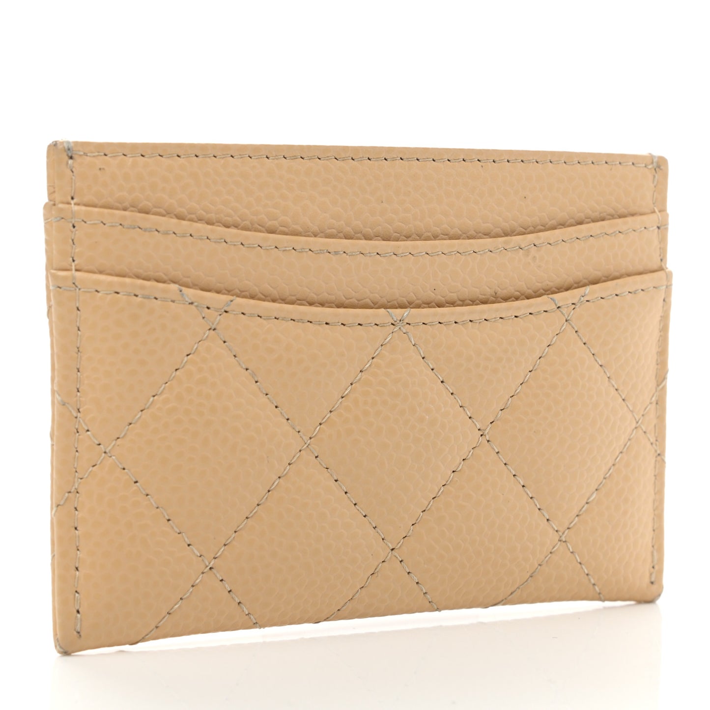 Caviar Quilted Card Holder Beige