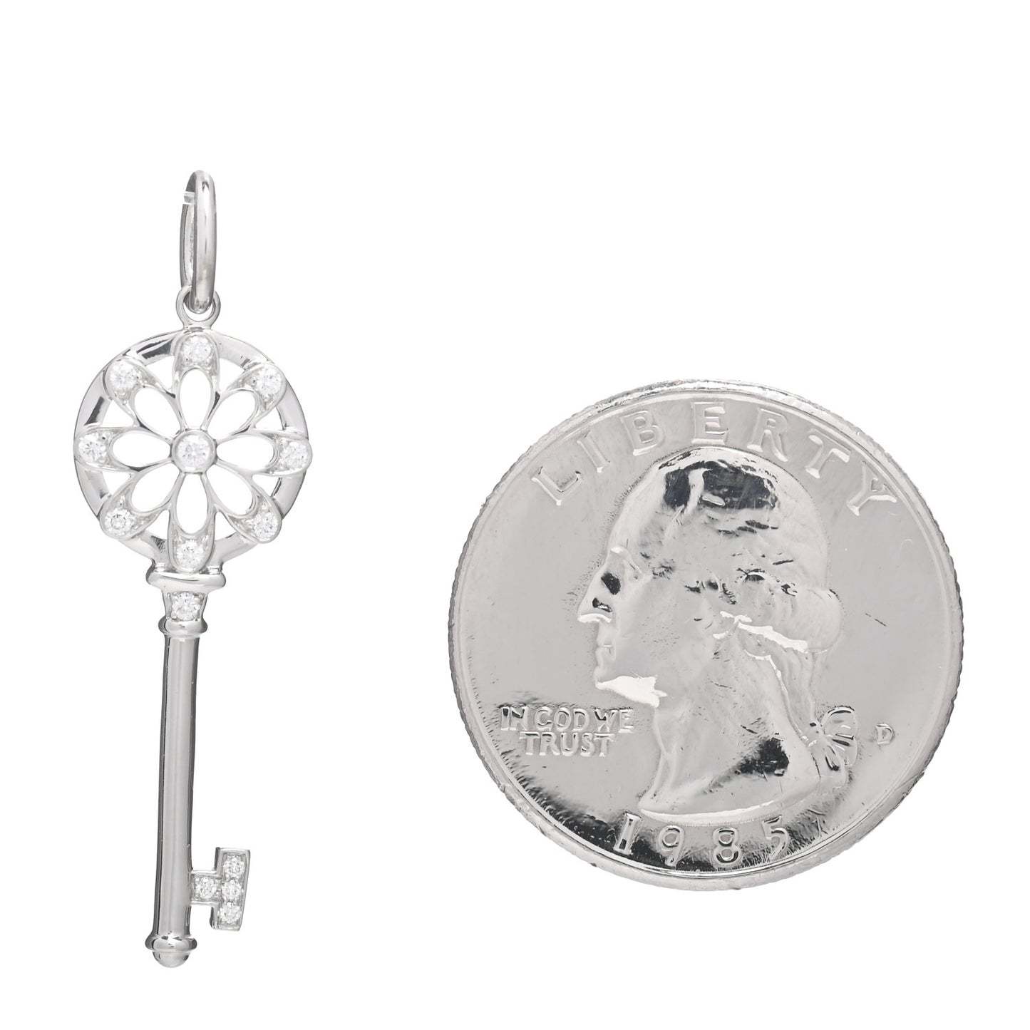 18K White Gold Diamond Floral Key Pendant