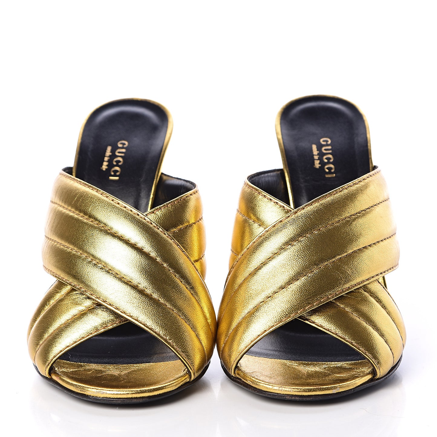 Metallic Nappa Webby Crossover High Heel Slide Sandals 37.5 Oro Vecchio