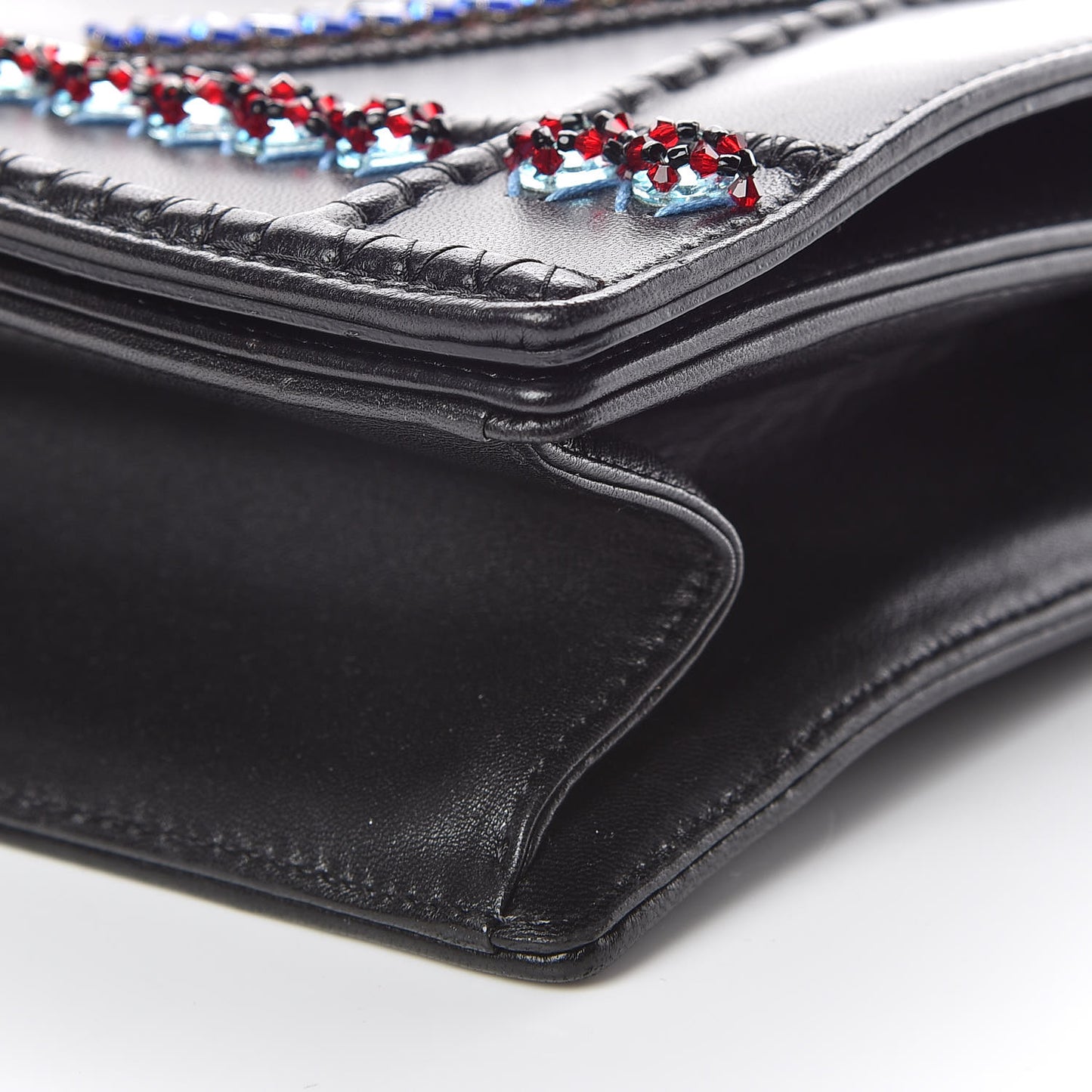 Calfskin Crystal Embroidered Medium Diorama Flap Bag Black