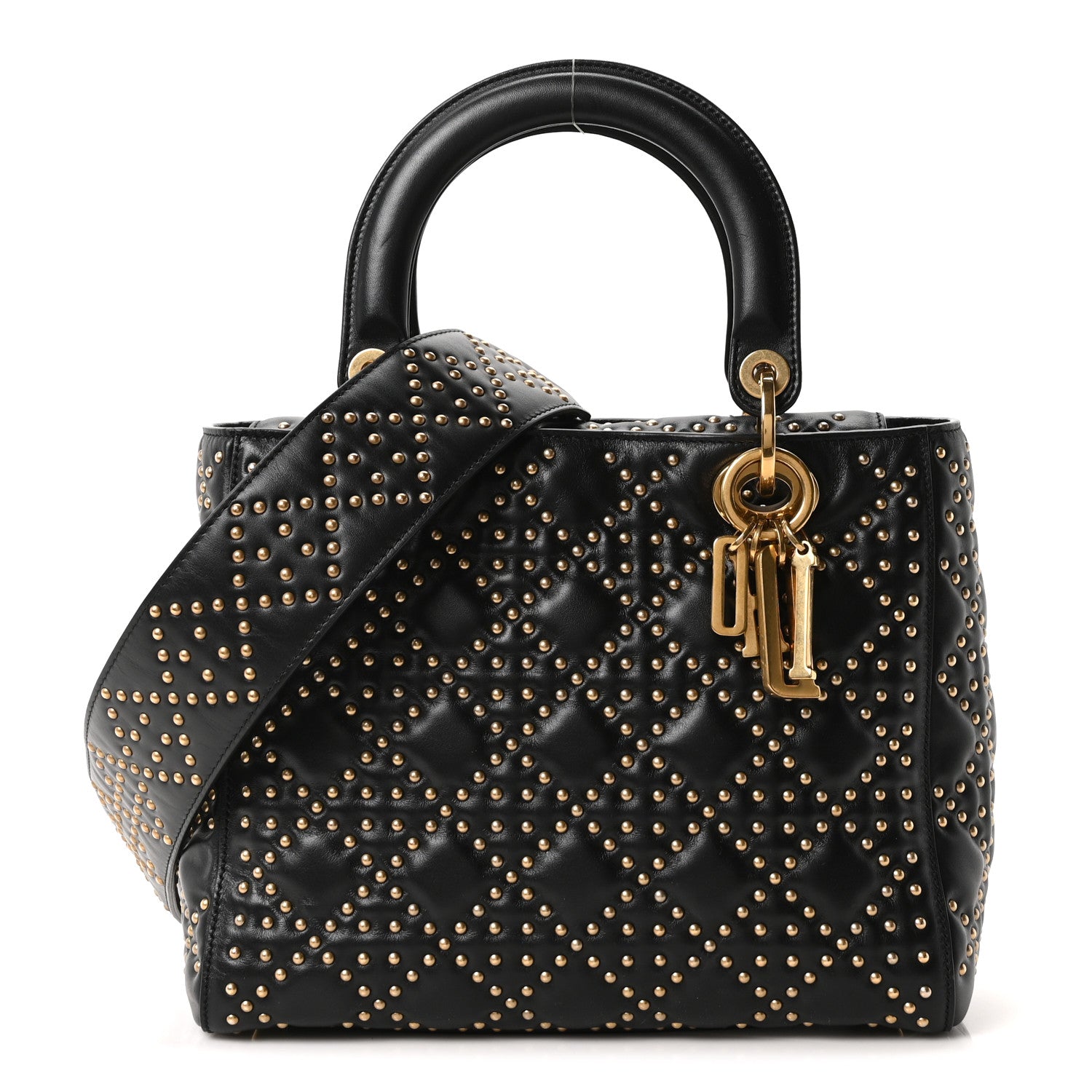 Christian Dior Calfskin Cannage Studded Medium Supple Lady Dior Black 1 of 10