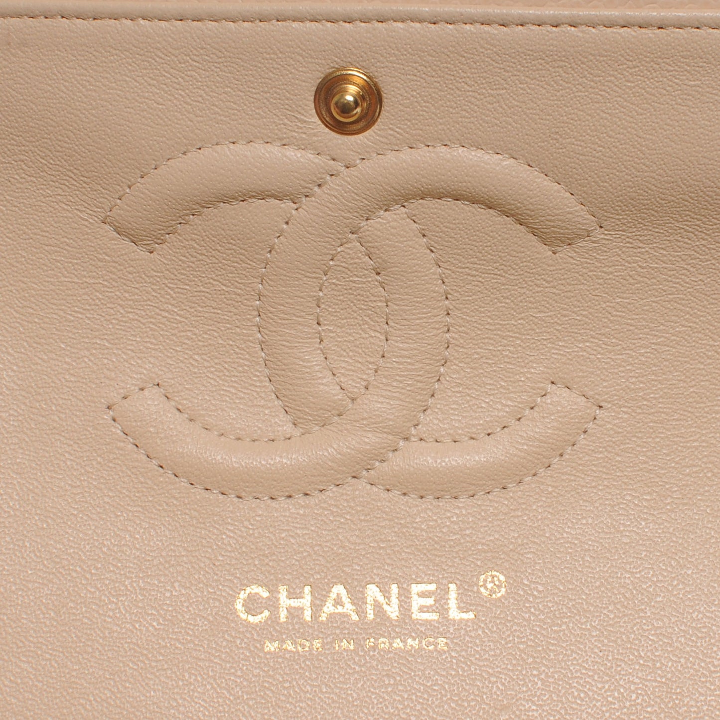 Caviar Quilted Medium Double Flap Beige Clair