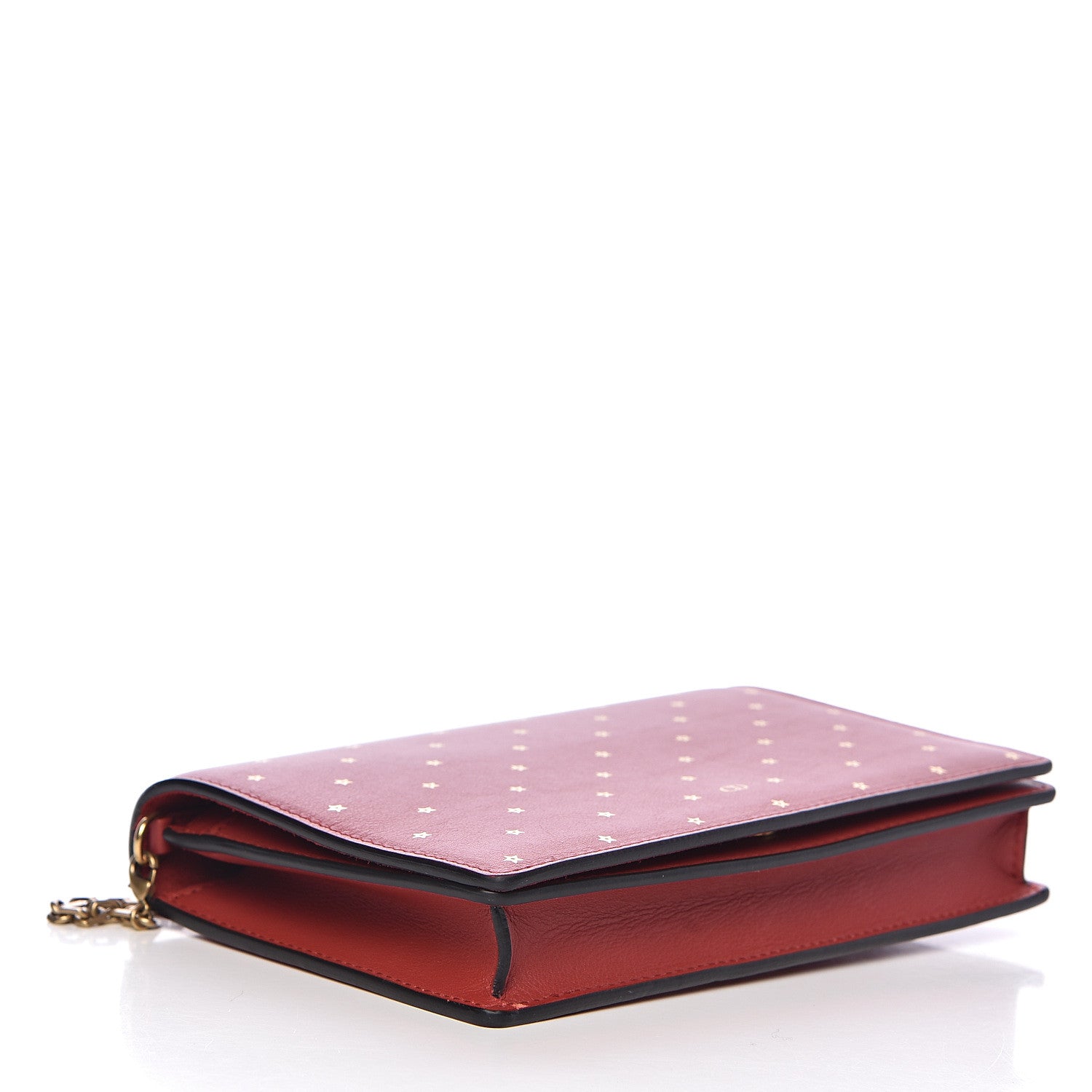 Christian Dior Calfskin Embossed Stars Wallet on Chain Rouge Gold 4 of 10