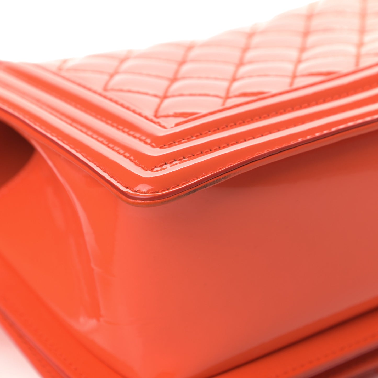 Patent Calfskin Quilted Medium Plexiglass Boy Flap Orange