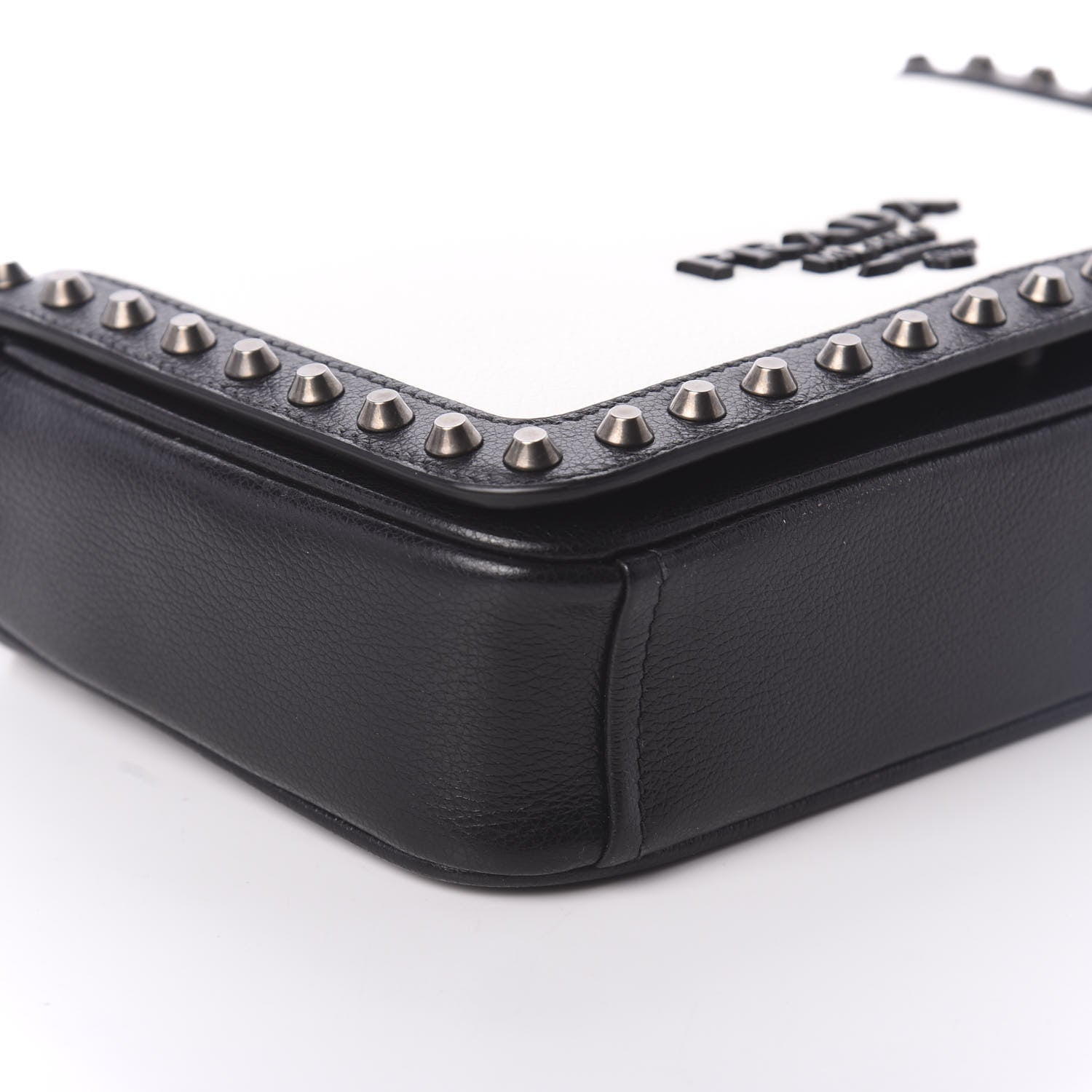 Prada Glace Calfskin Studded Crossbody White Black 8 of 9