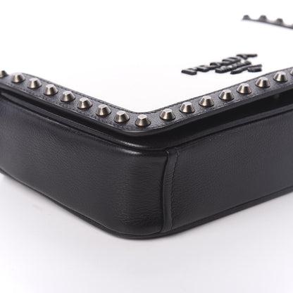Prada Glace Calfskin Studded Crossbody White Black 8 of 9