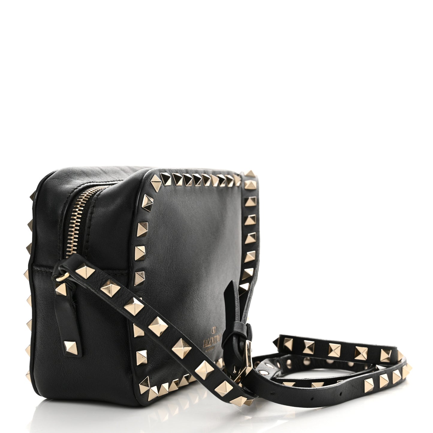 Calfskin Rockstud Camera Crossbody Bag Black