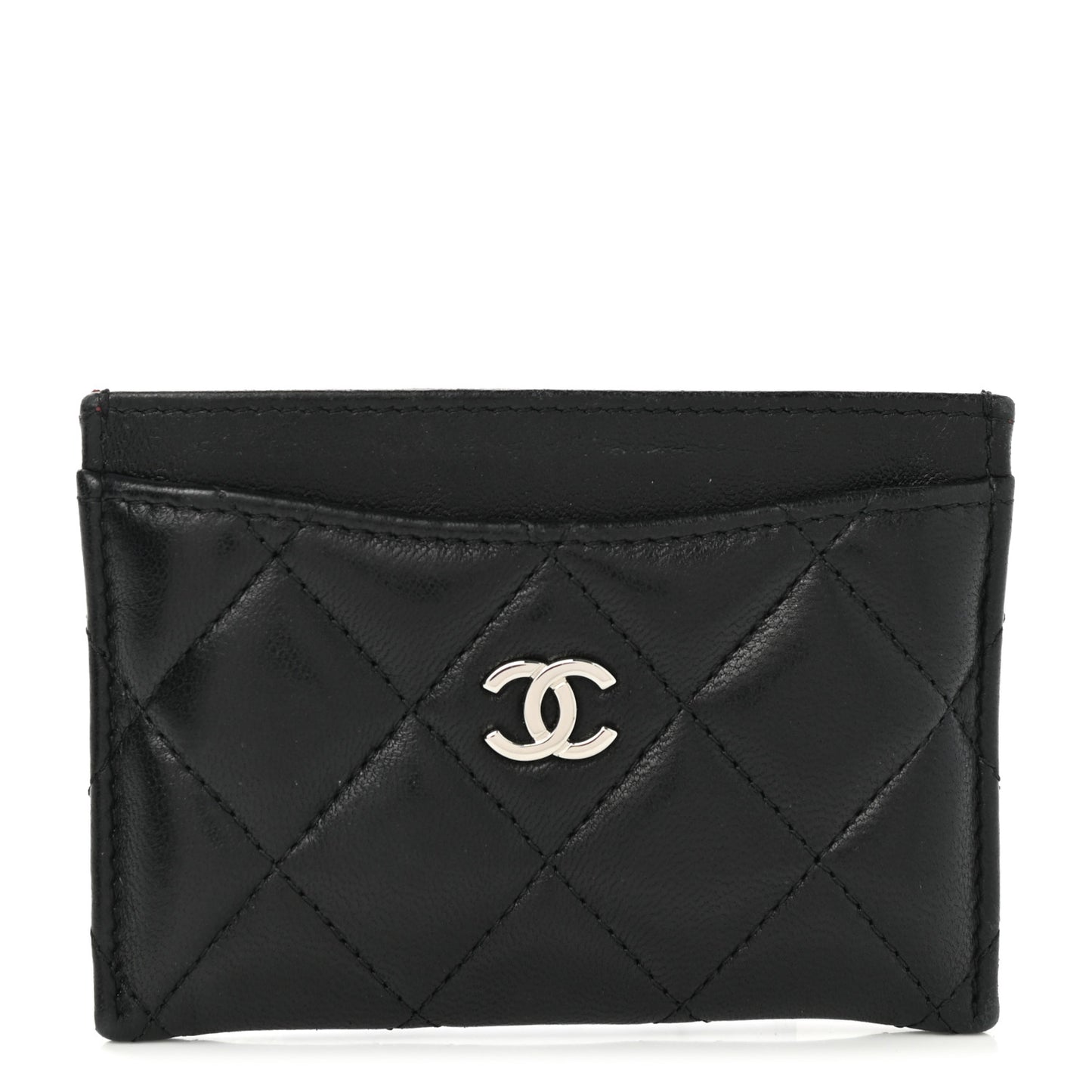 Lambskin Quilted Card Holder Black
