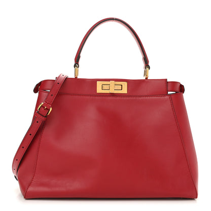 Fendi Vitello Morgan Fabric Jacquard Pequin Medium Peekaboo Iconic Satchel Mattone Tobacco Black 1 of 15