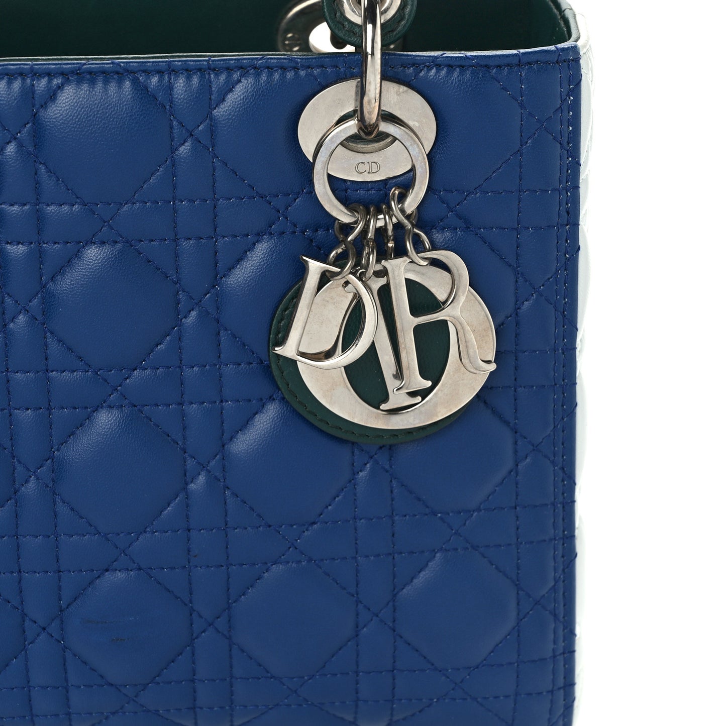 Lambskin Cannage Medium Tri-Color Lady Dior Blue Celeste Deep Green
