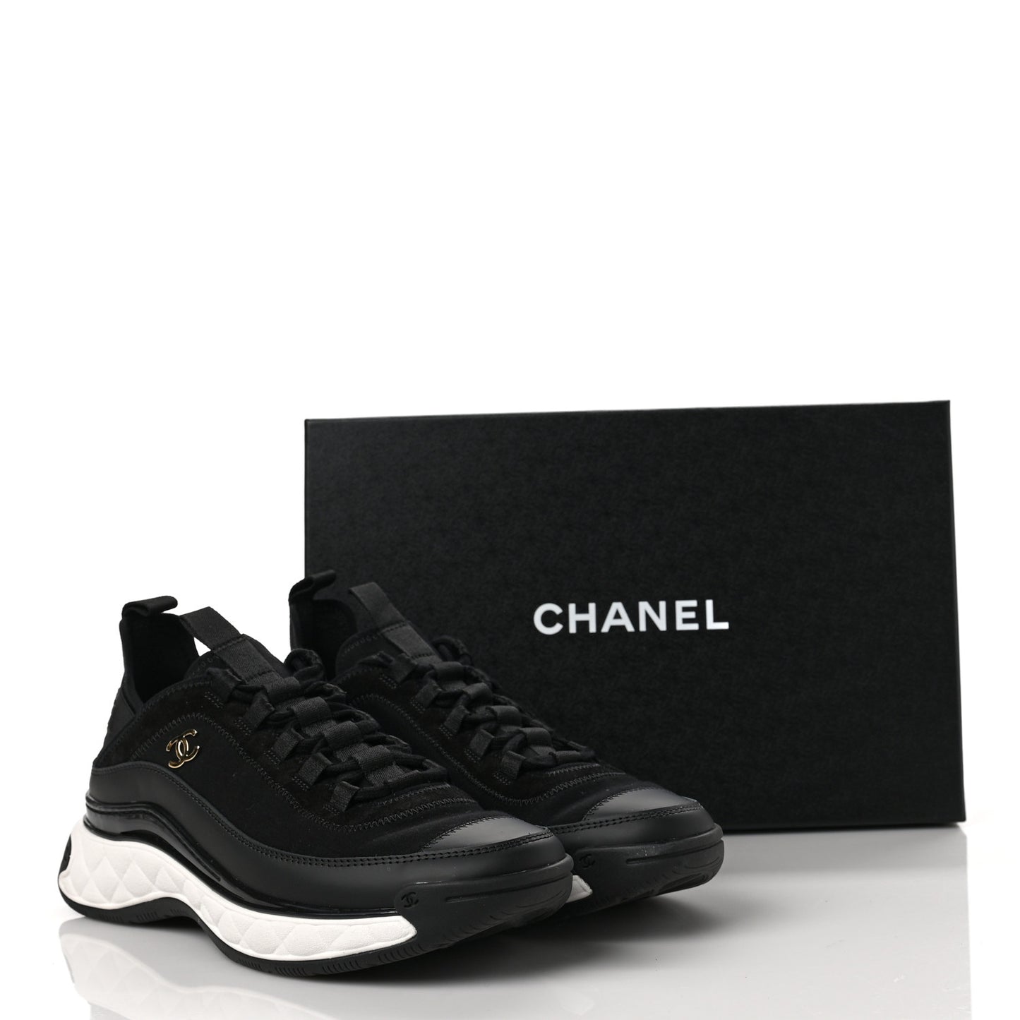 Velvet Calfskin Mixed Fibers CC Sneakers 38.5 Black