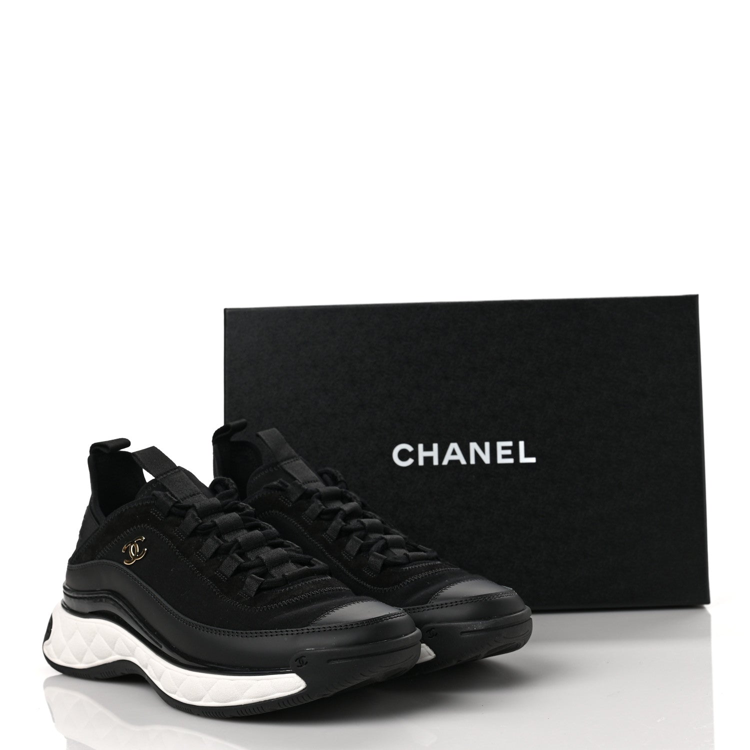 Chanel Velvet Calfskin Mixed Fibers CC Sneakers 38.5 Black 9 of 9