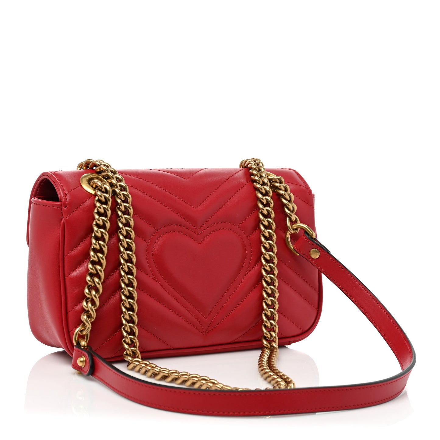 Calfskin Matelasse Mini GG Marmont Shoulder Bag Hibiscus Red