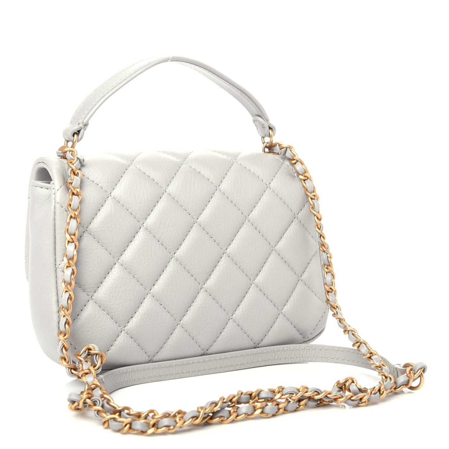 Calfskin Quilted Top Handle Flap Light Grey