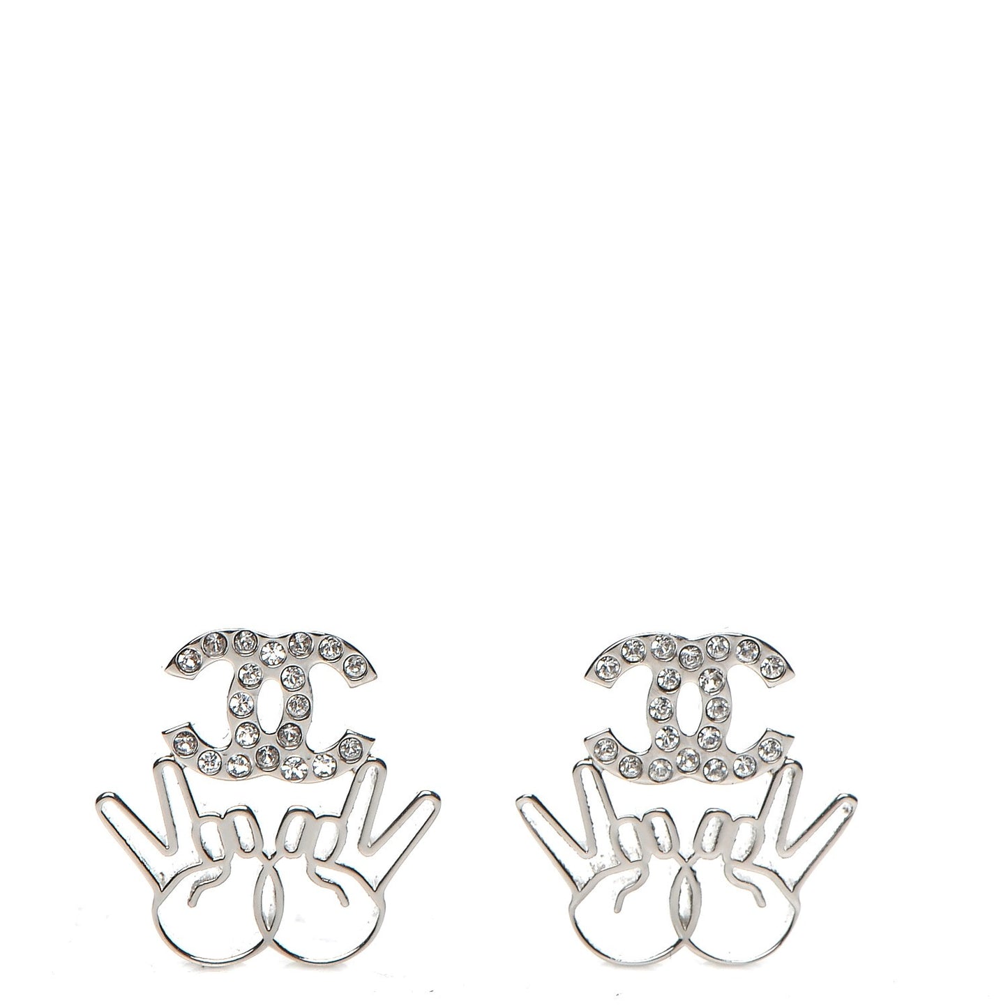 Crystal CC Peace Sign Emoji Earrings Silver