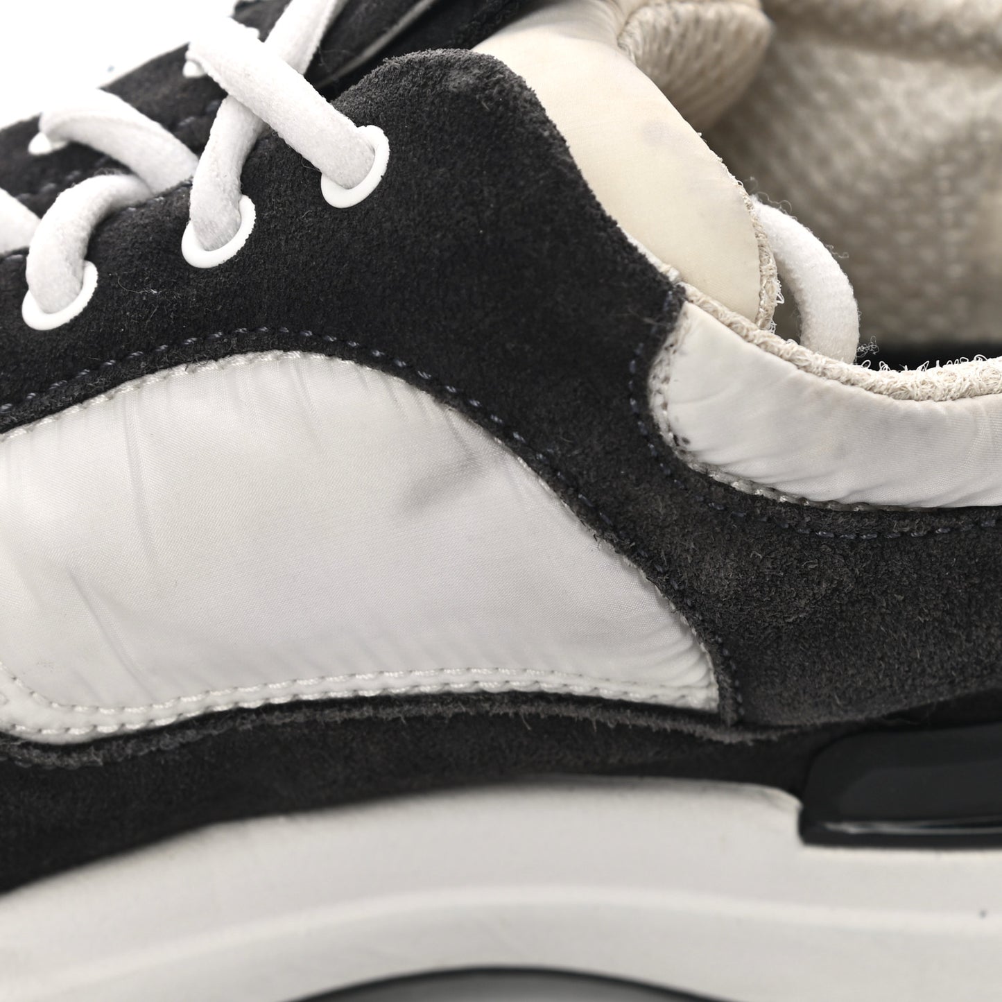 Nylon Suede Calfskin CC Sneakers 36 White Dark Grey