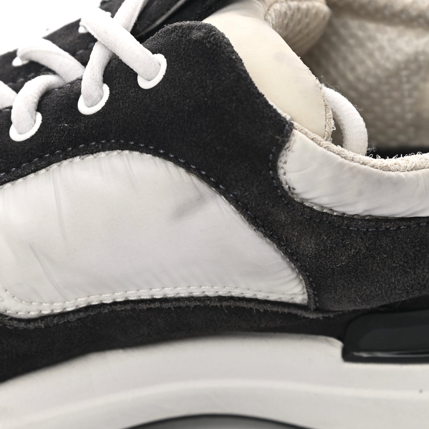 Chanel Nylon Suede Calfskin CC Sneakers 36 White Dark Grey 10 of 11