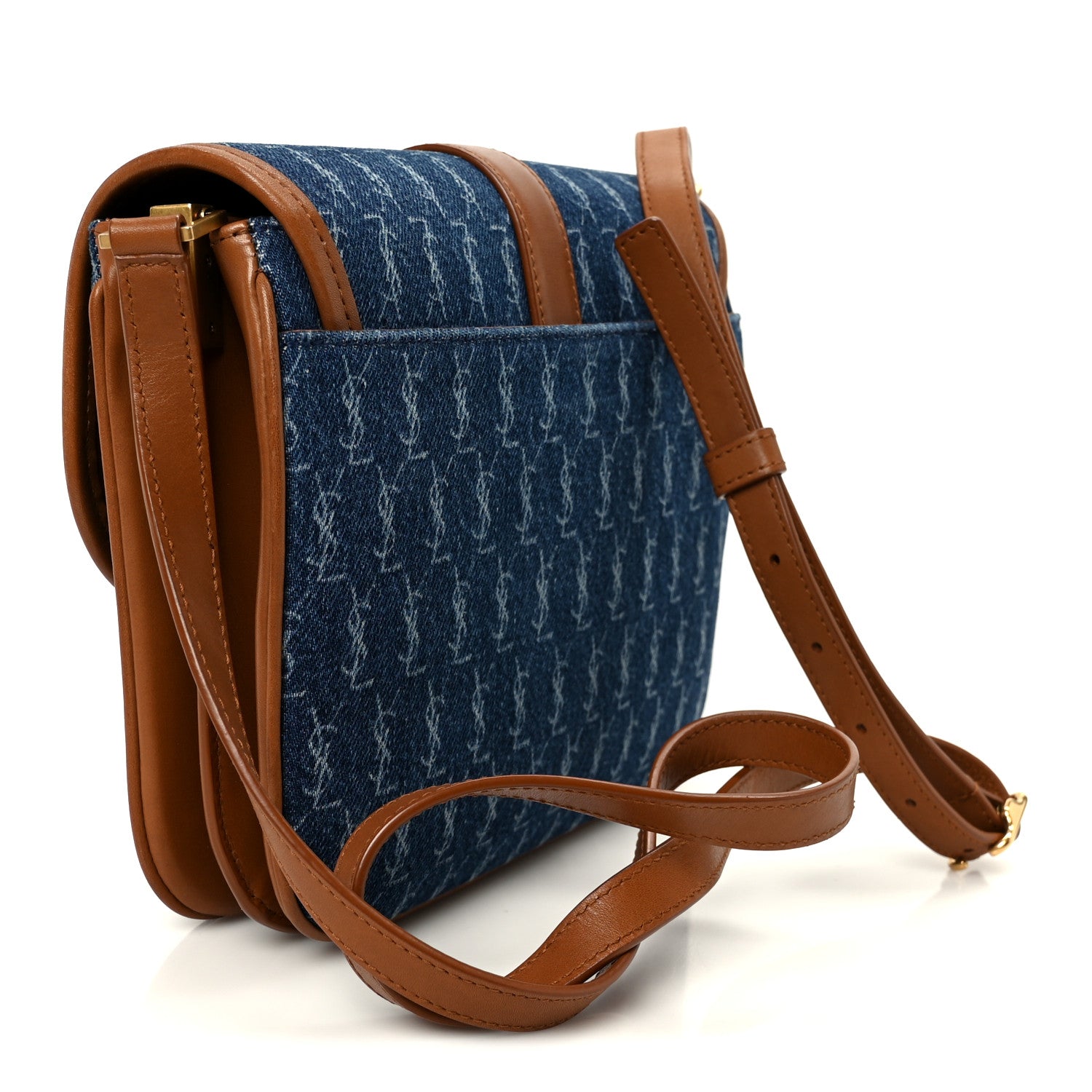 Saint Laurent Denim All-Over Monogram Small Le Monogramme Satchel Navy Blue 3 of 11