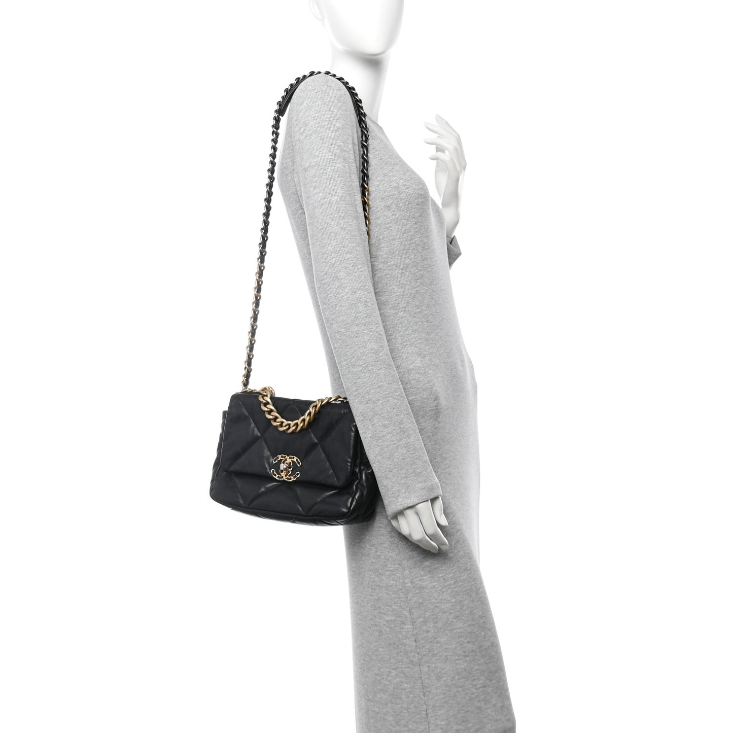 Goatskin Quilted Medium Chanel 19 Flap Black