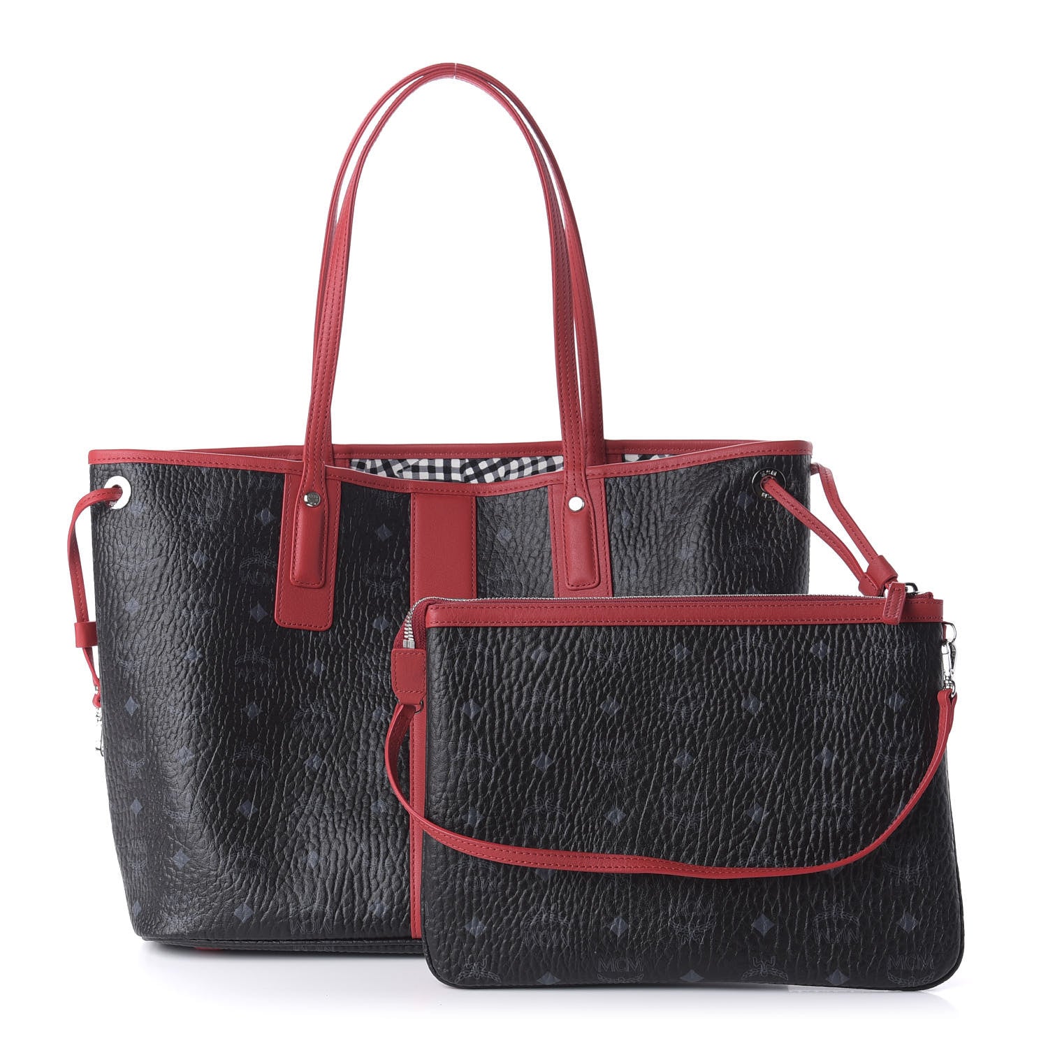 MCM Visetos Medium Liz Reversible Shopper Tote Black Red 1 of 15