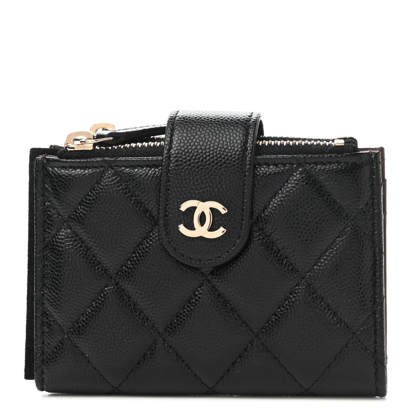 Caviar Quilted Compact Zipped Pocket Wallet Black