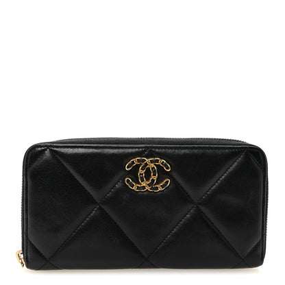 Chanel Lambskin Quilted 19 Long Zipped Around Wallet Black 1 of 10