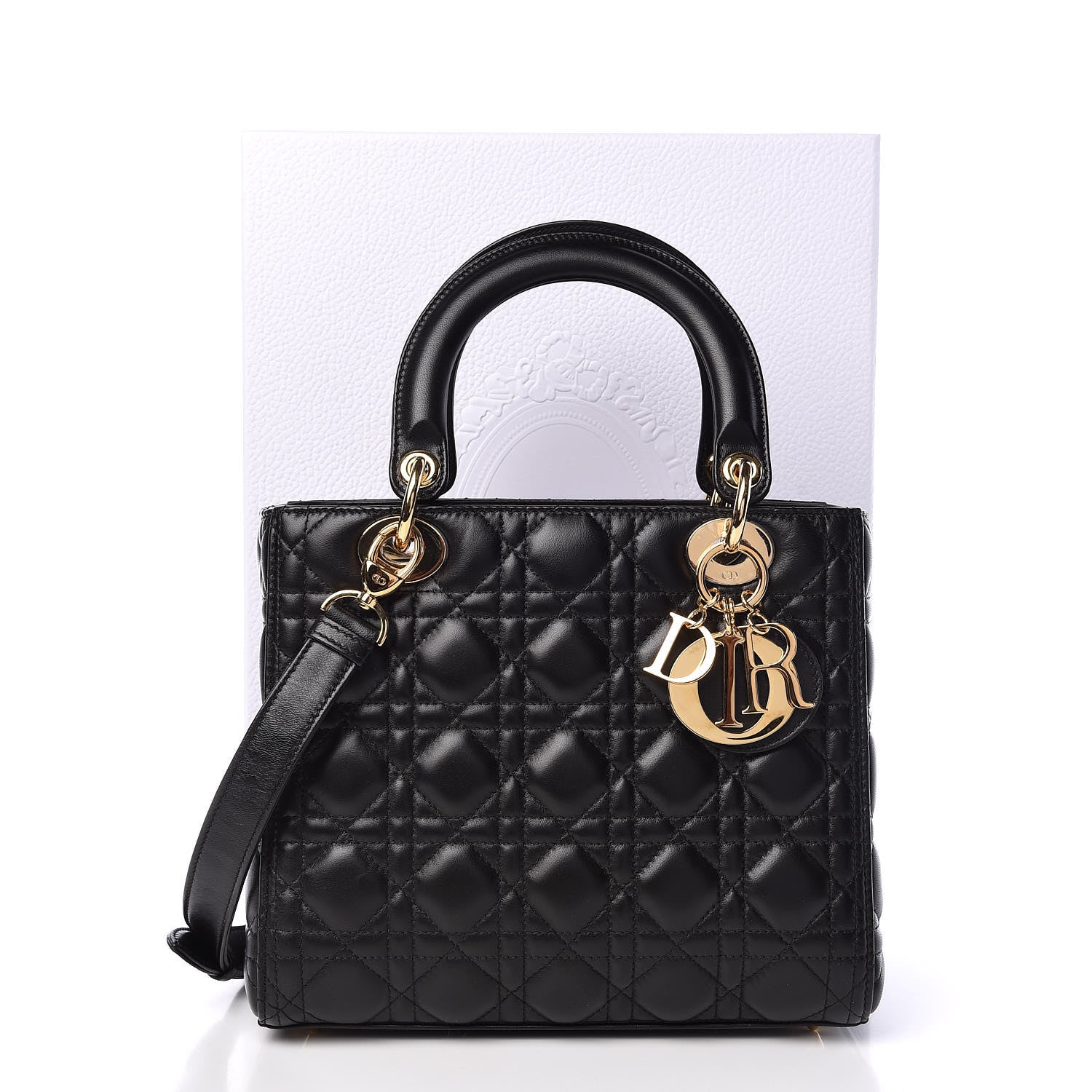Christian Dior Lambskin Cannage Medium Lady Dior Black 12 of 12