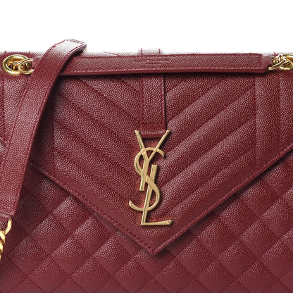Saint Laurent Grain De Poudre Textured Mixed Matelasse Triquilt Medium Monogram Satchel Oxblood 10 of 10