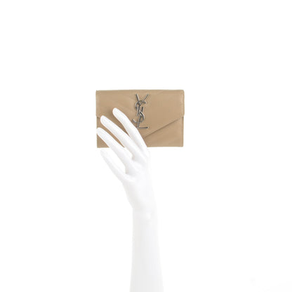 Saint Laurent Grain De Poudre Matelasse Chevron Small Monogram Envelope Wallet Dark Beige 2 of 8