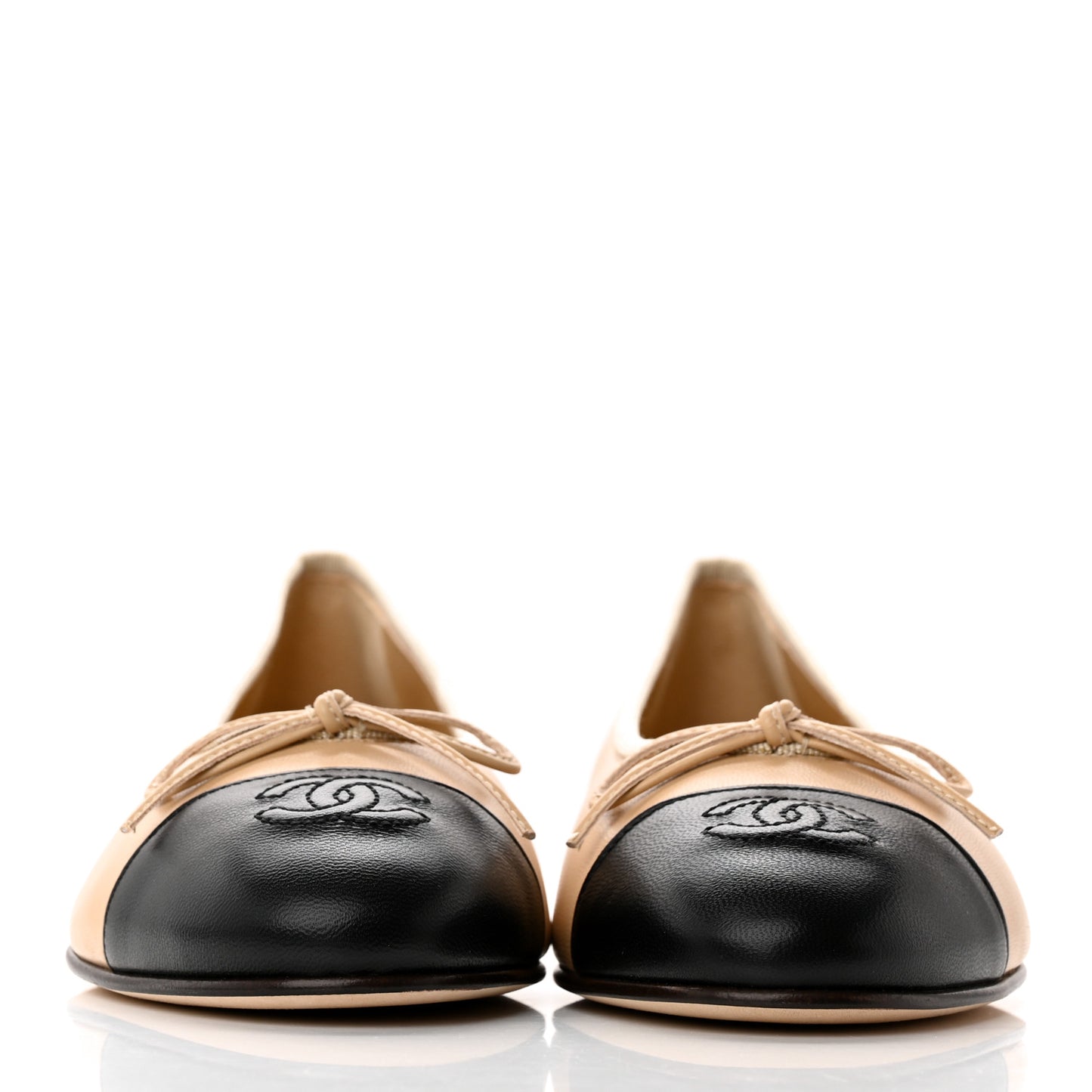Lambskin Cap Toe CC Ballerina Flats 38 Beige Black