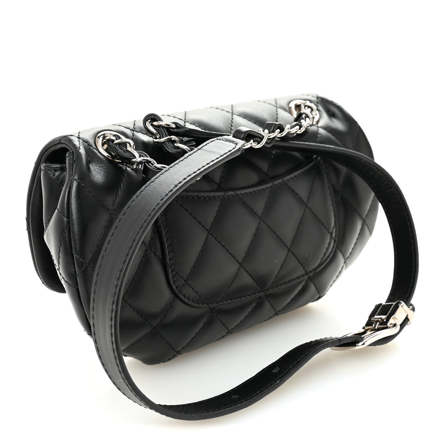 Calfskin Quilted CC Uniform Flap Belt Bag Black