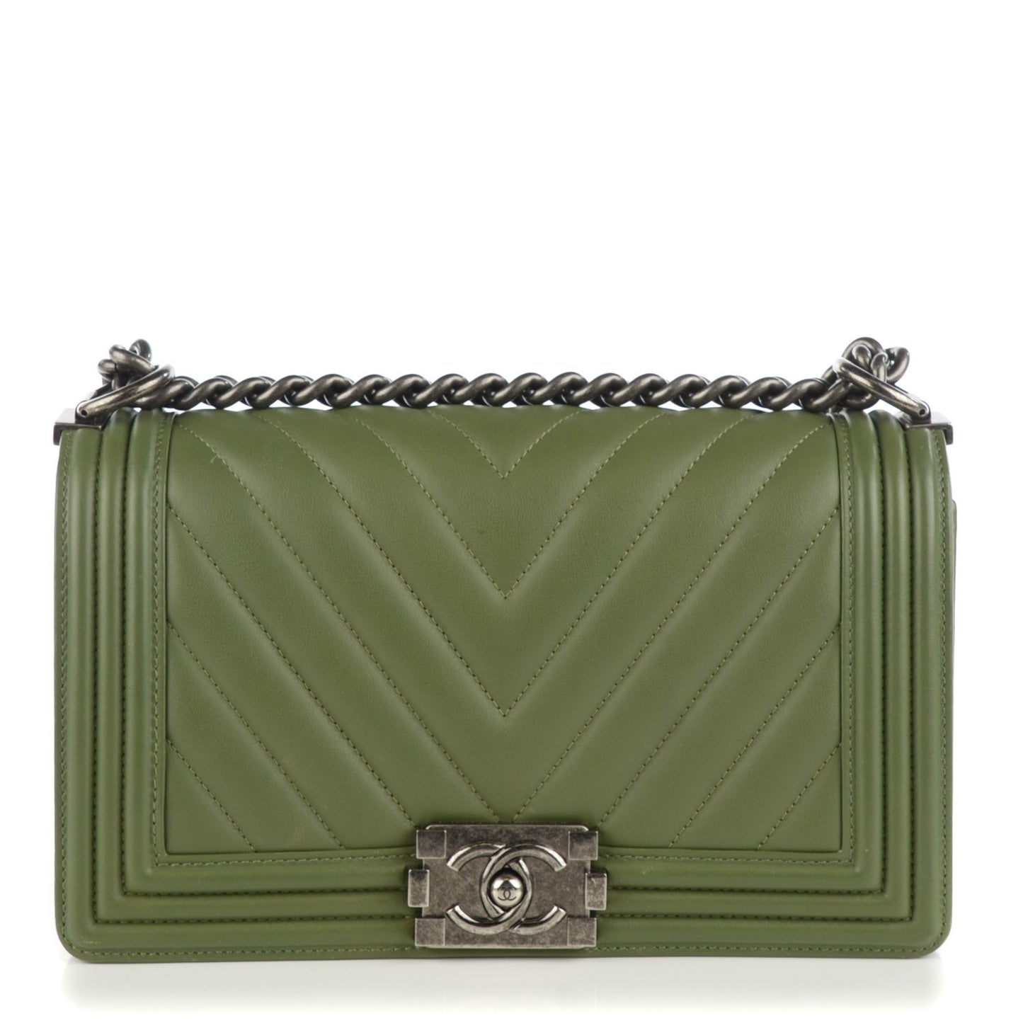 Calfskin Chevron Medium Boy Flap Green