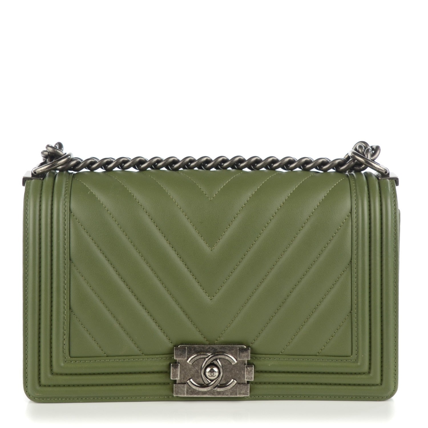 Chanel Calfskin Chevron Medium Boy Flap Green 1 of 8