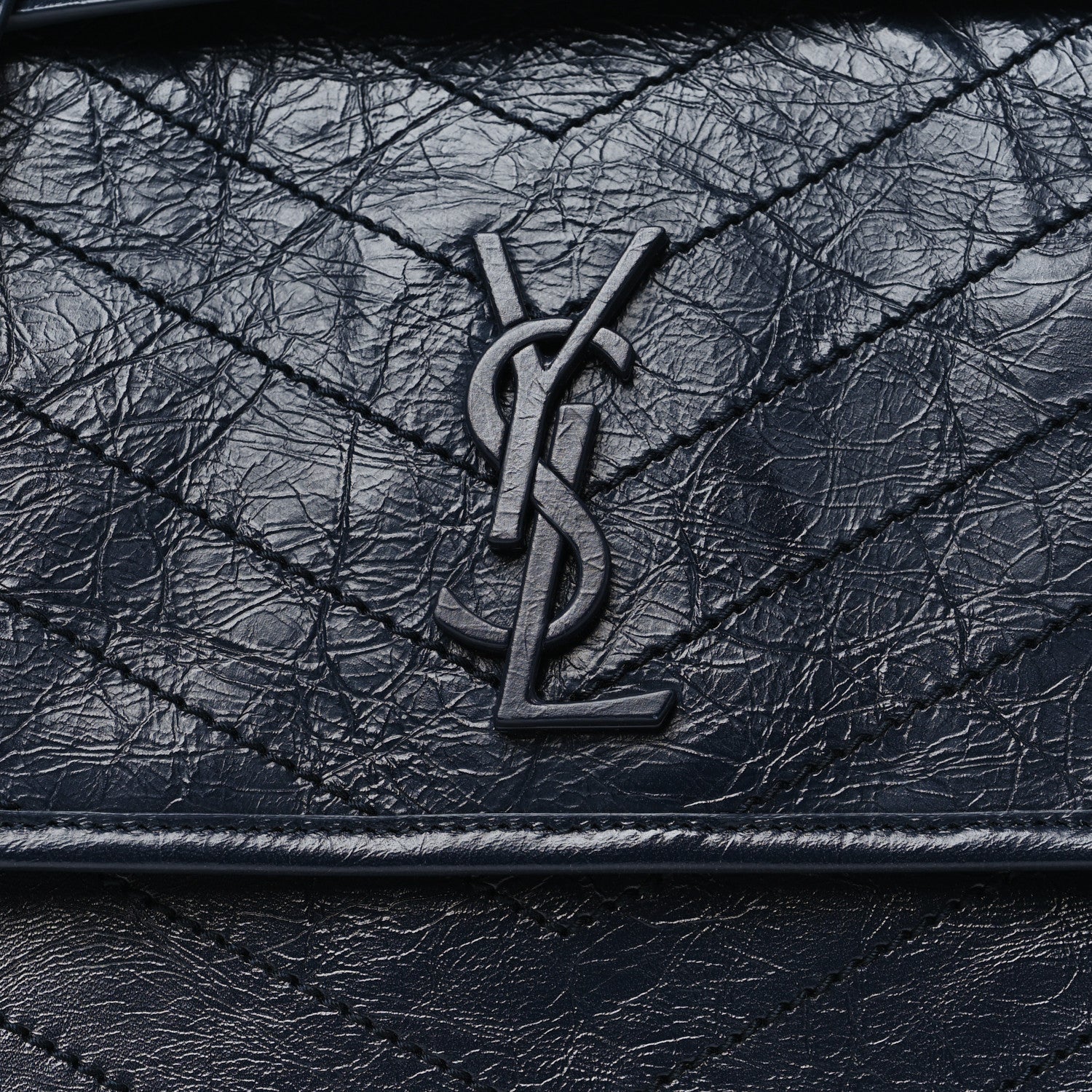 Saint Laurent Crinkled Calfskin Matelasse Monogram Medium Niki Chain Satchel Deep Marine 8 of 10