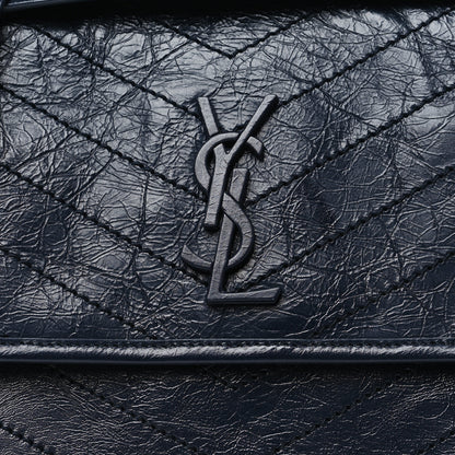 Saint Laurent Crinkled Calfskin Matelasse Monogram Medium Niki Chain Satchel Deep Marine 8 of 10
