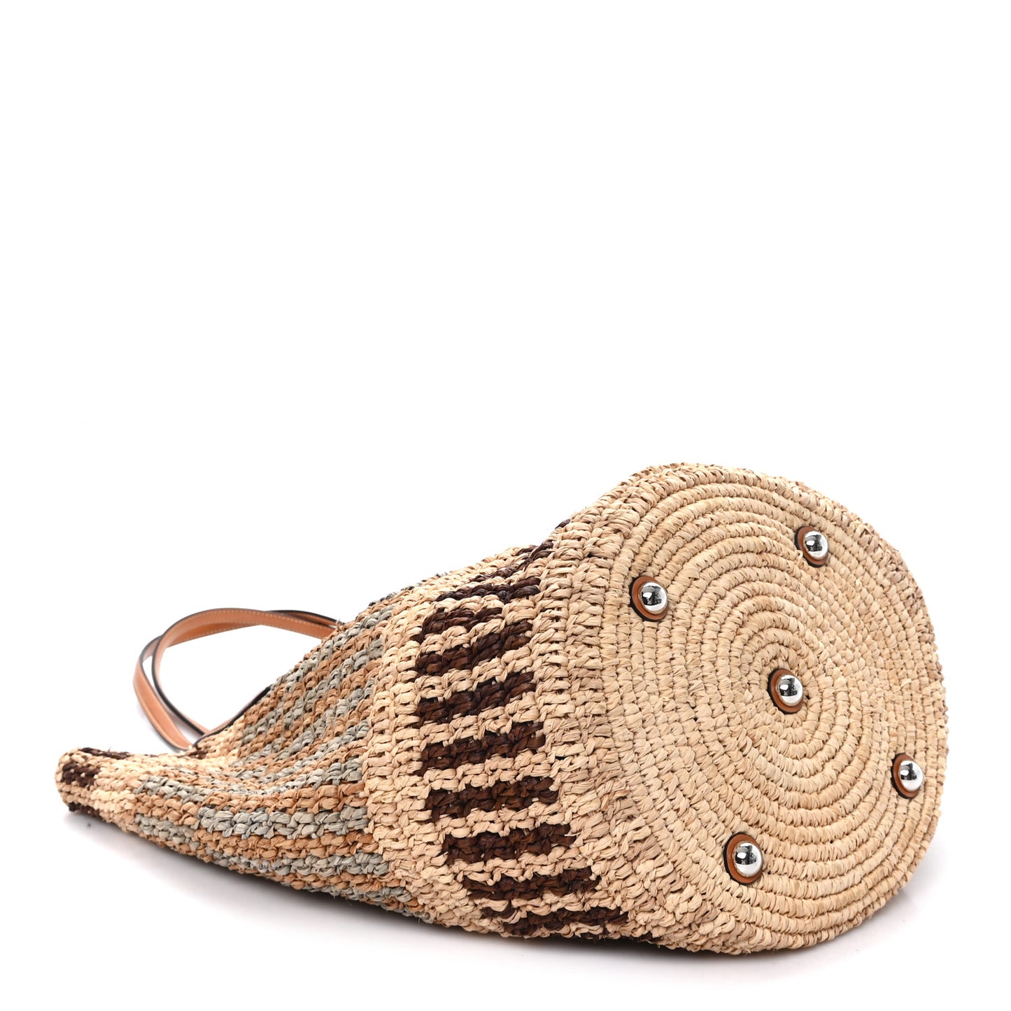 Raffia Nappa Medium Vlogo Signature Crochet Bucket Bag Beige Multicolor