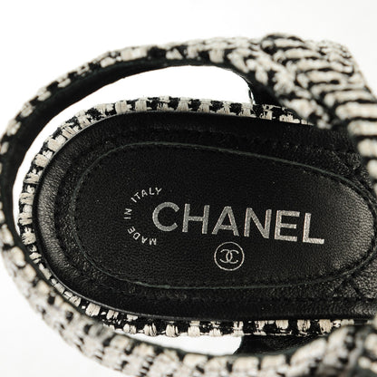 Chanel Tweed Chain Sandals 38.5 Black White 7 of 9