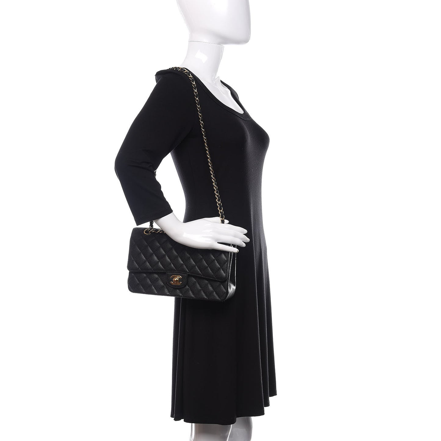 Caviar Quilted Medium Double Flap Black