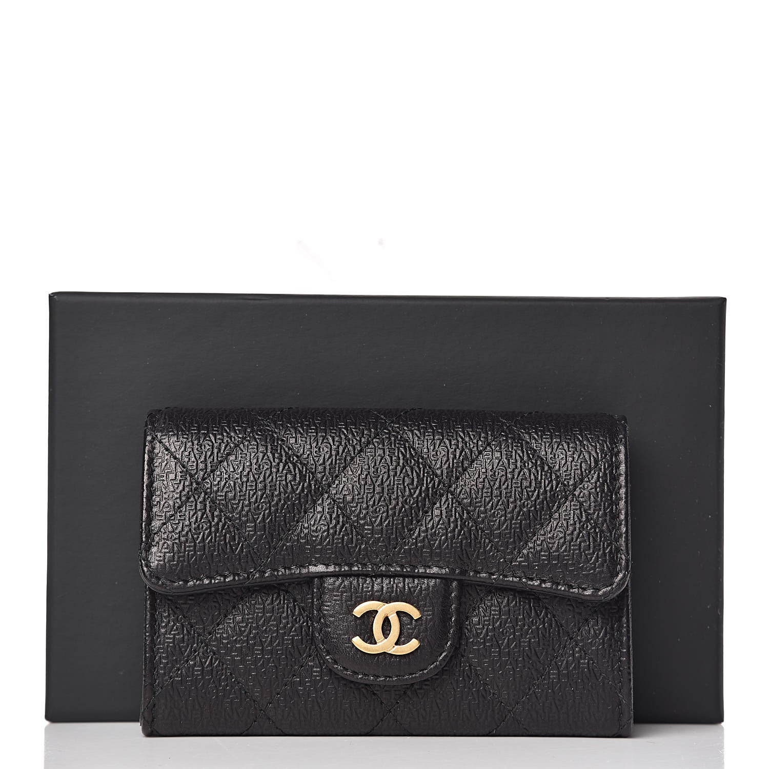 Chanel Logo Calfskin Embossed Quilted Flap Card Holder Black 9 of 9