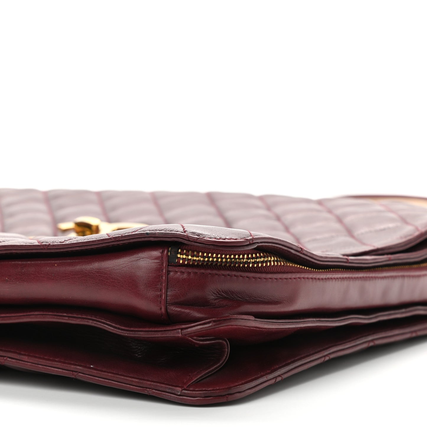 Lambskin Quilted Briefcase Laptop Bag Burgundy