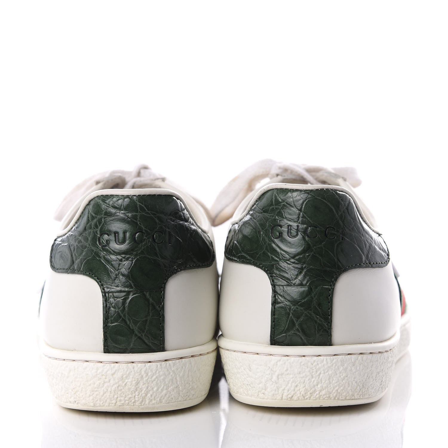 Gucci Calfskin Crocodile Web Ace Sneakers 36.5 White Green 6 of 8