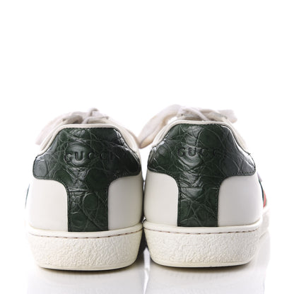 Gucci Calfskin Crocodile Web Ace Sneakers 36.5 White Green 6 of 8
