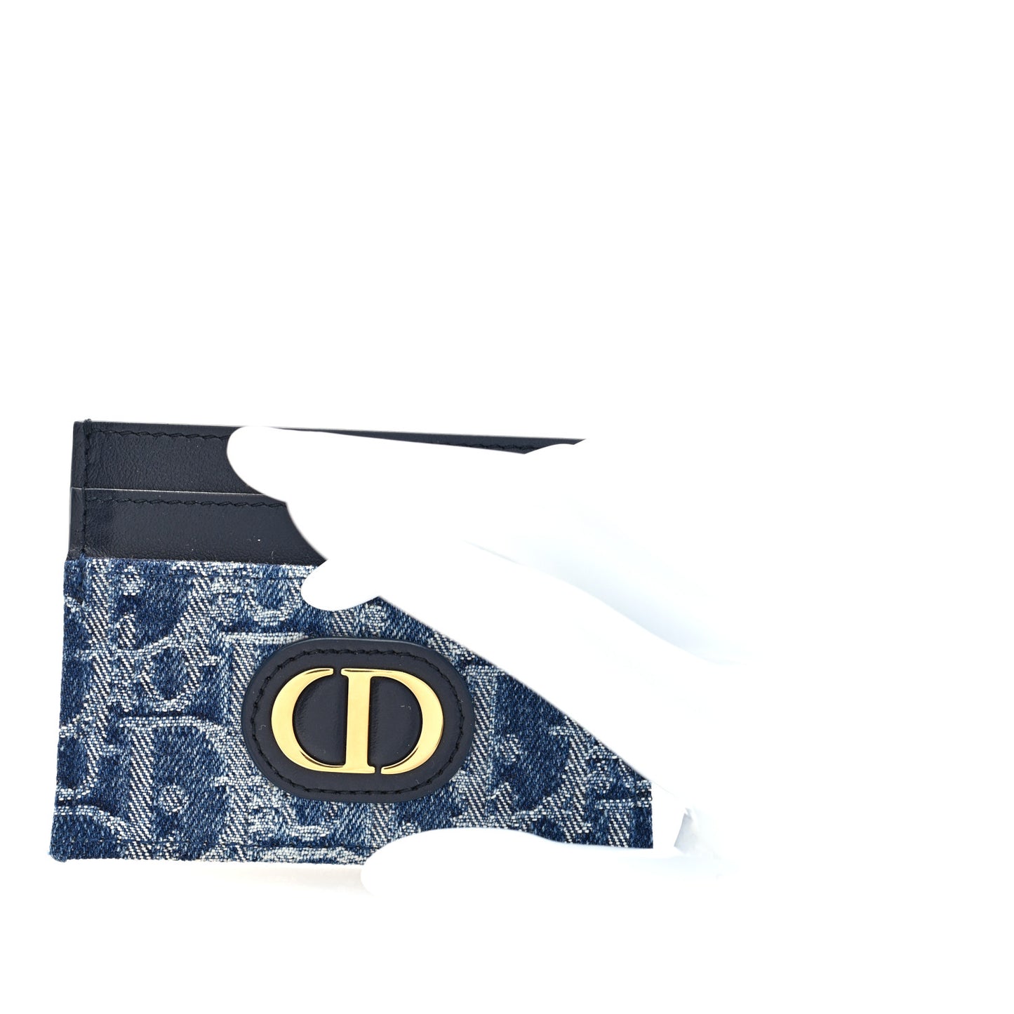 Denim Jacquard Oblique Calfskin 30 Montaigne Freesia Card Holder Blue
