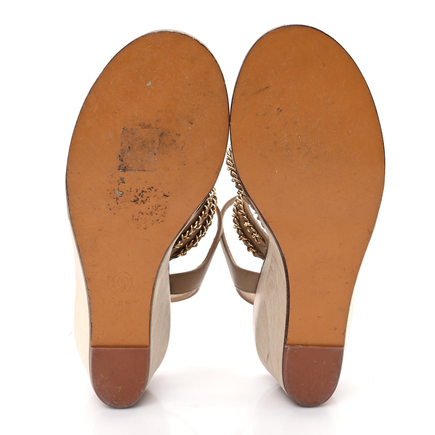 Lambskin Quilted Chain Wedge Sandals 40 Beige
